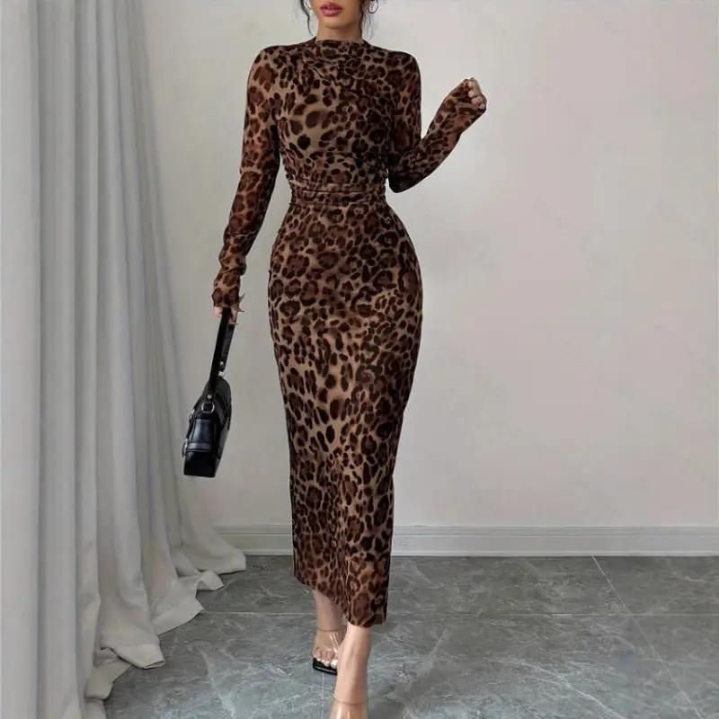 European And American Leopard-Print Fashion Long-Sleeve Dress by GJG Denim