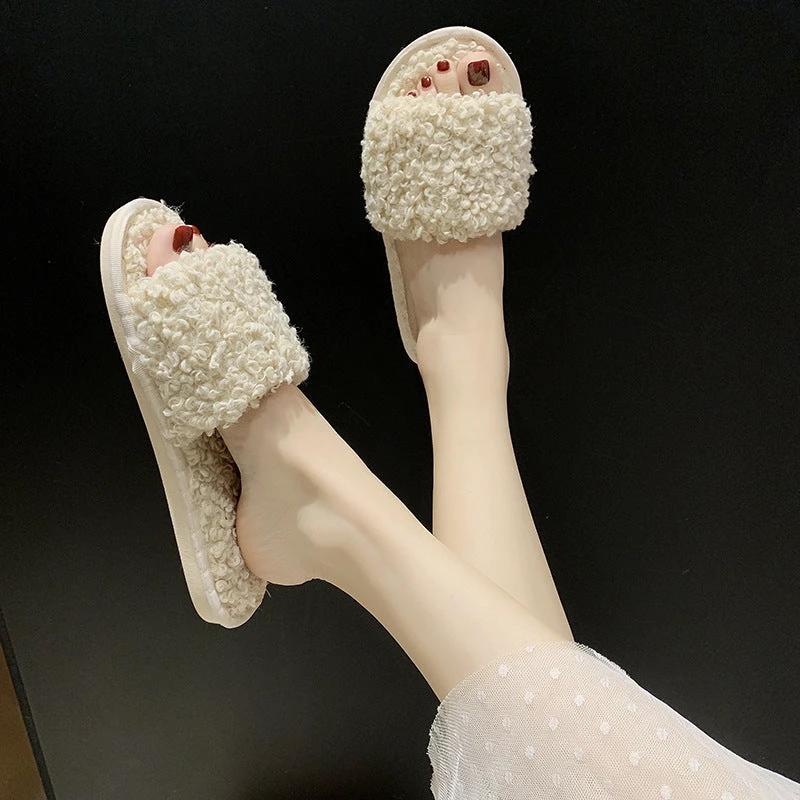 Sheep curl women slippers suitable for non-slip cotton slippers by GJG Denim