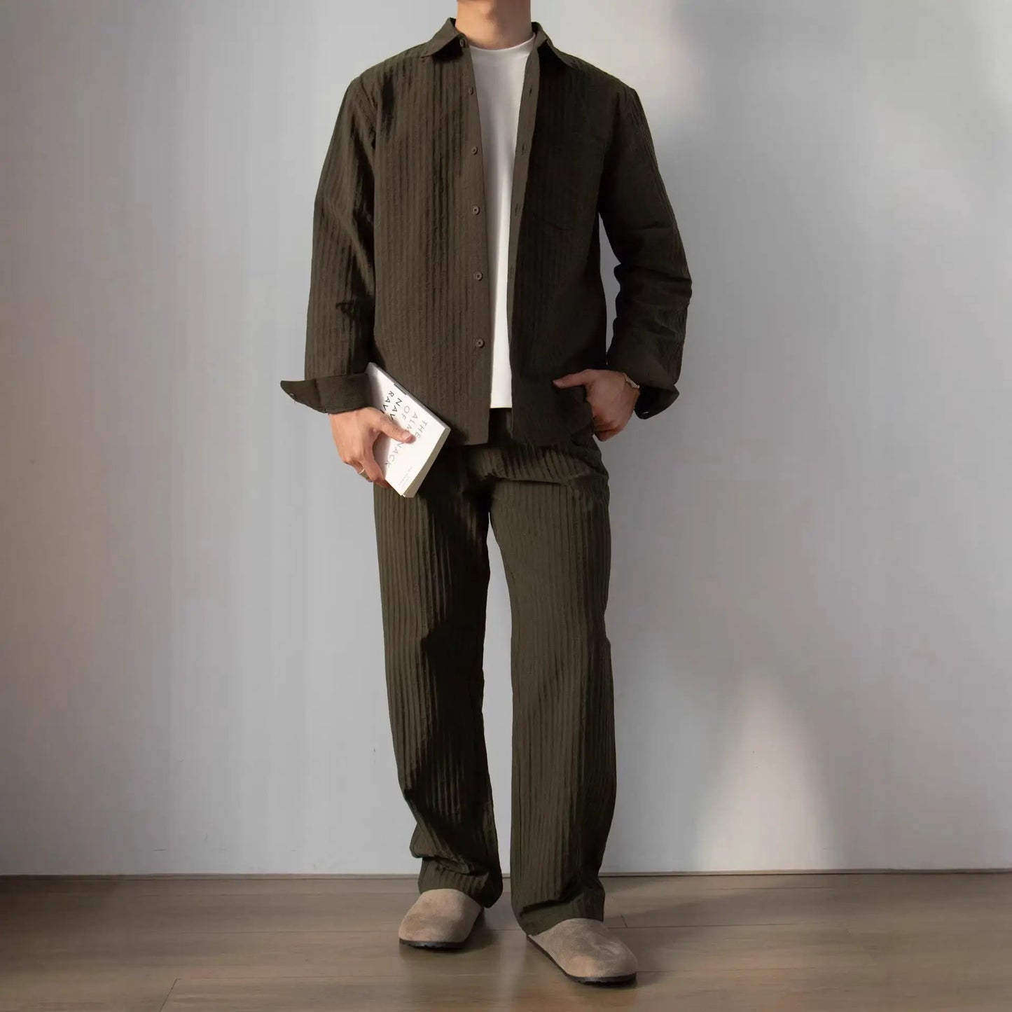 Japanese-style Wood-grain Textured Shirt Set by GJG Denim