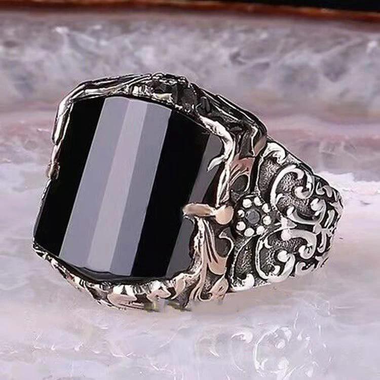 Black Vintage Style Ring With Carved Patterns by GJG Denim