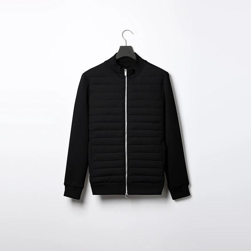 Lightweight Stand Collar Coat For Men Fashion Stitching Knitted Jacket Winter Outwear by GJG Denim