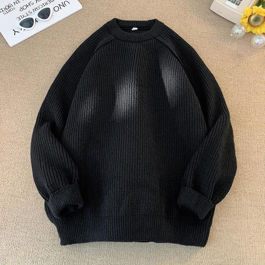 Men's Solid Color Loose Casual Long Sleeve Lazy Sweater by GJG Denim