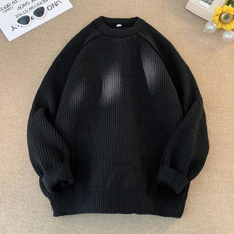 Men's Solid Color Loose Casual Long Sleeve Lazy Sweater by GJG Denim