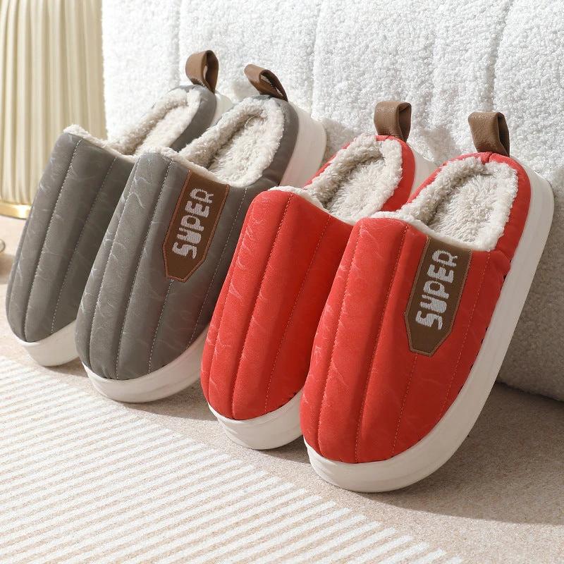 Men's Striped Waterproof Thick-soled Non-slip Plush Slippers by GJG Denim