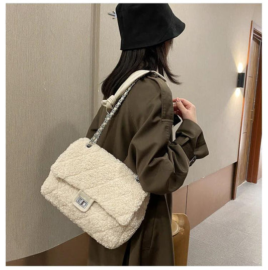 Large Capacity Lamb Hair Bag Women Messenger Bag by GJG Denim