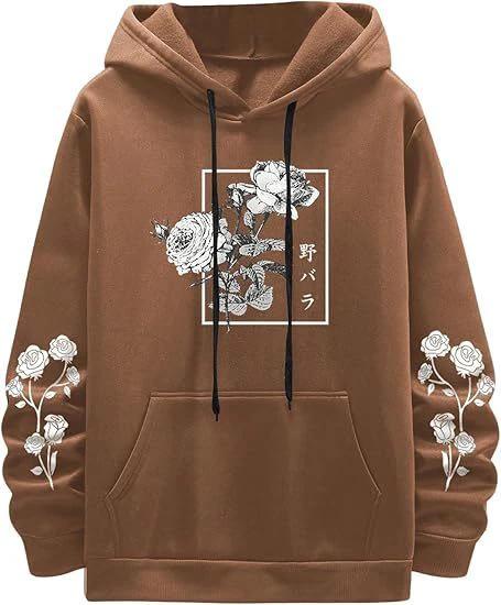 Men's Rose Print Casual Hooded Sweater by GJG Denim