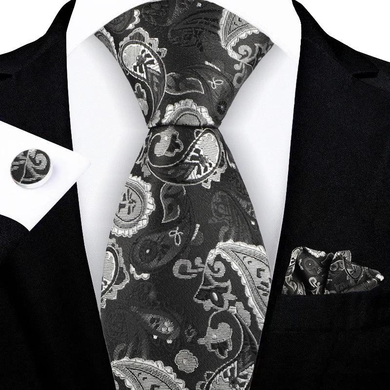 Jacquard-embroidered Cashew Flower Tie For Men by GJG Denim