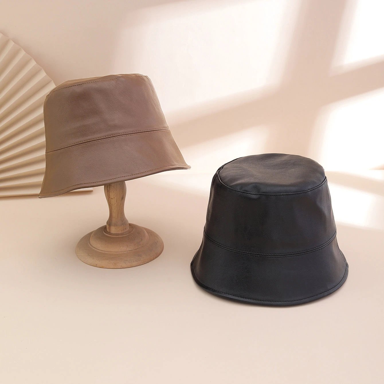 Retro Fashion Solid-color PU Fisherman Hat, Classic And Versatile, With A Flat Top. Suitable For Daily Commuting And Outdoor Wear. by GJG Denim