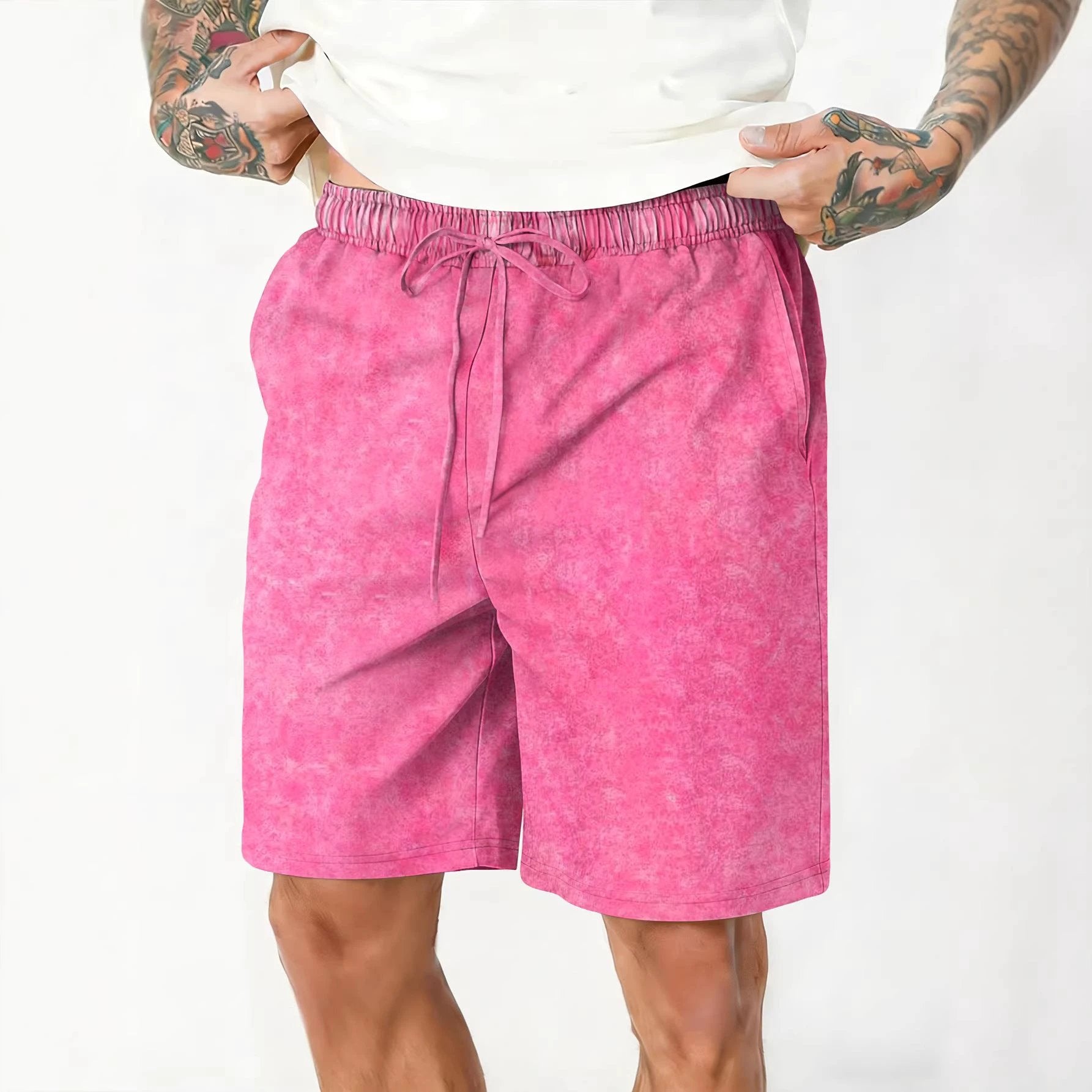 Men's Relaxed Fit Washed And Distressed Casual Shorts by GJG Denim