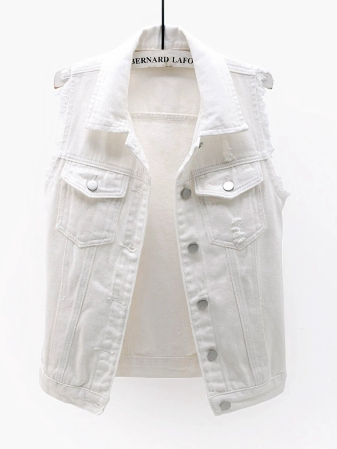Full Size Button Down Raw Hem Sleeveless Denim Jacket Plus Size by Lady Ros