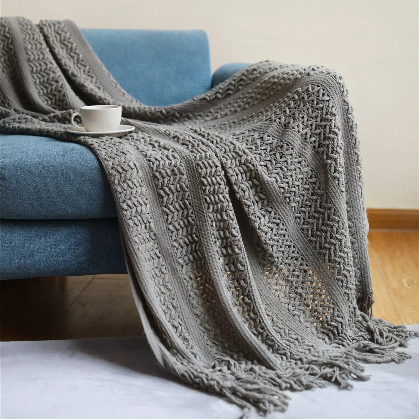 Knitted Sofa Throw Blanket by GJG Denim