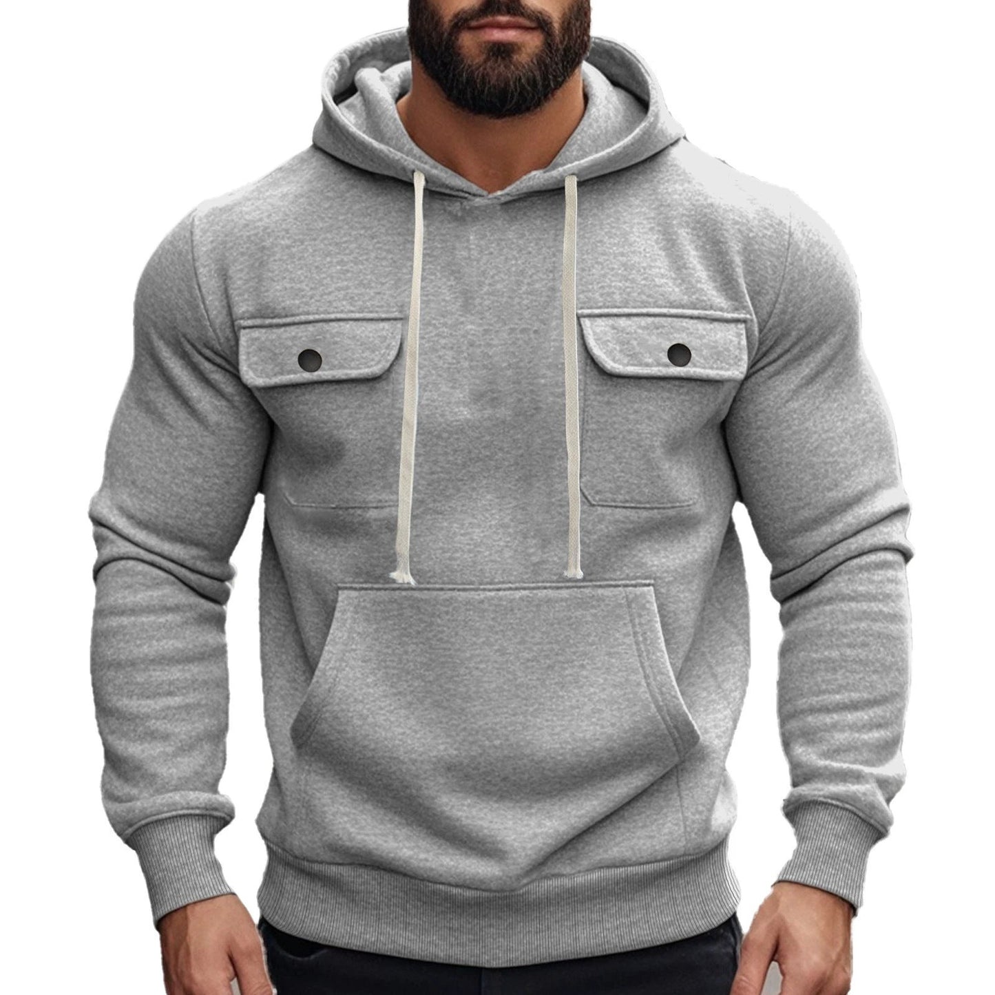 Men's Multi-pocket Long Sleeve Solid Color Hoodies by GJG Denim