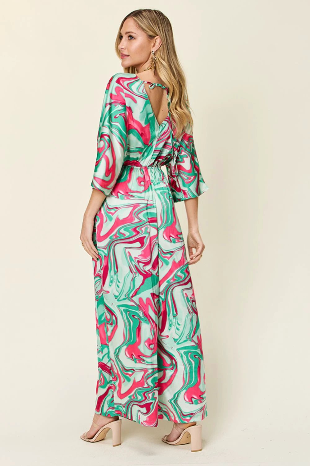 Tie-Front Jumpsuit with Wide Legs and Short Sleeves by Lady Ros