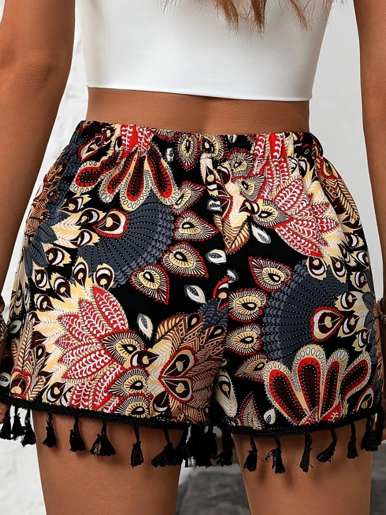 Paisley Print Tassel Hem Shorts by Lady Ros