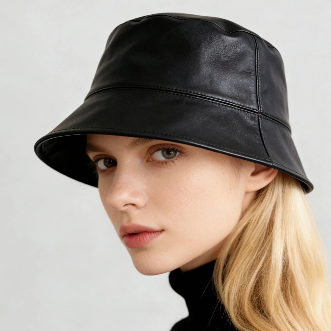 Retro Fashion Solid-color PU Fisherman Hat, Classic And Versatile, With A Flat Top. Suitable For Daily Commuting And Outdoor Wear. by GJG Denim