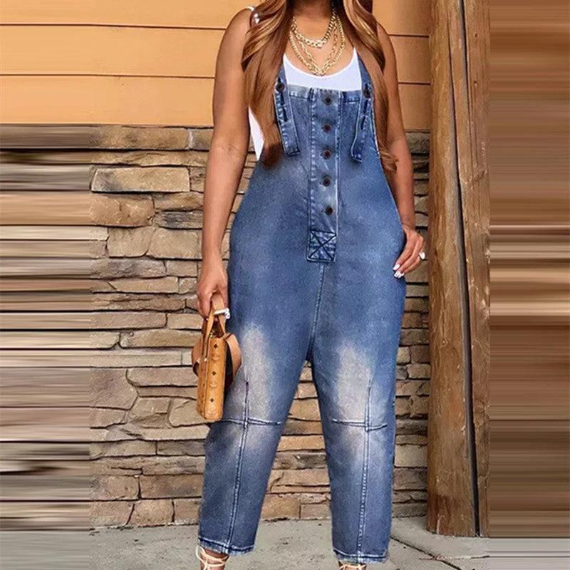 Women's Clothing Fashion Casual Siamese Suspender Jeans Women by GJG Denim
