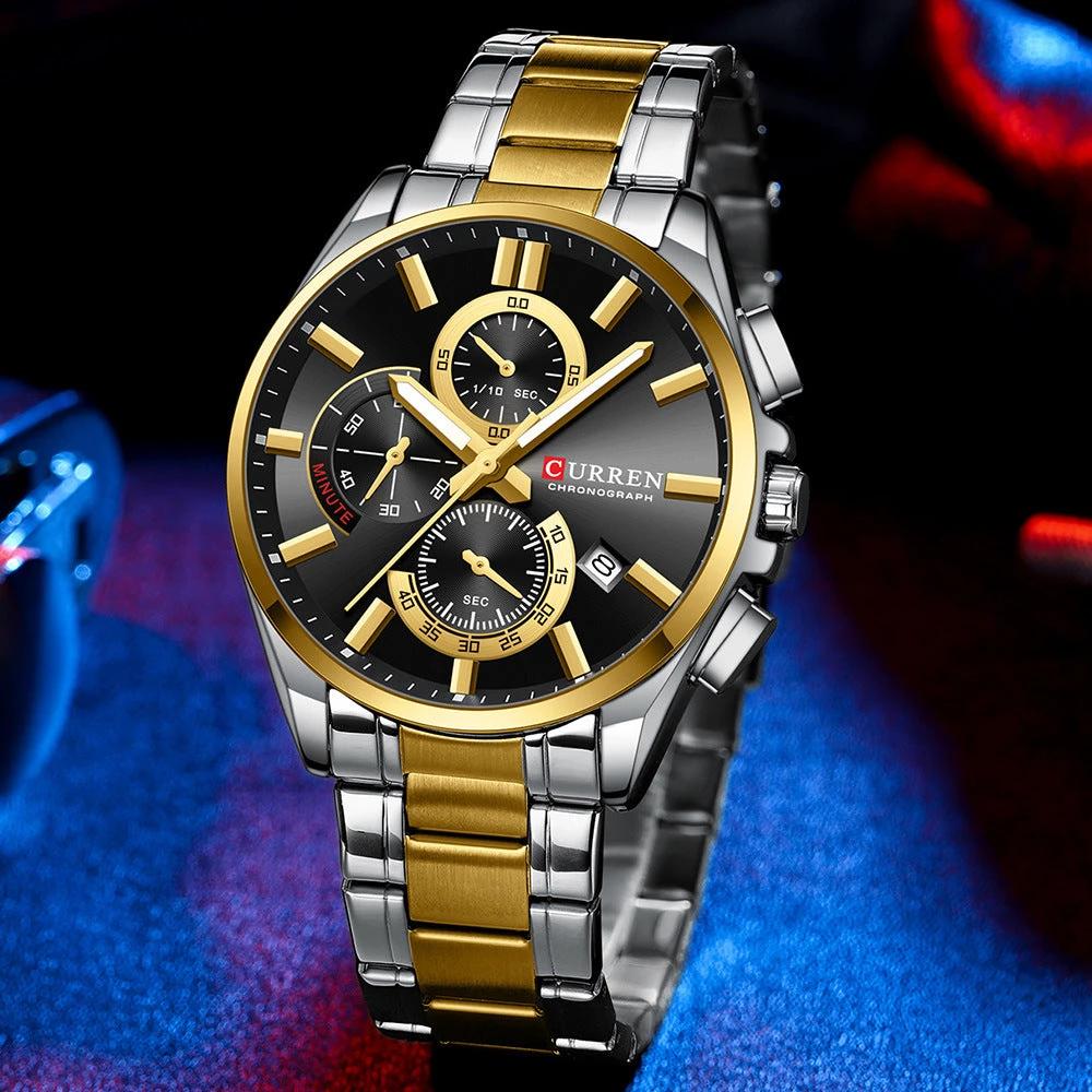 Men's Steel Band Waterproof Six-pin Timing Watch by GJG Denim