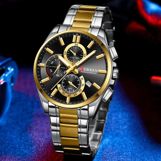 Men's Steel Band Waterproof Six-pin Timing Watch by GJG Denim