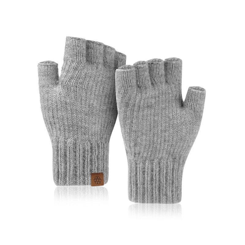 Men's Outdoor Knitted Thermal Fleece-Lined Half-Finger Gloves by GJG Denim