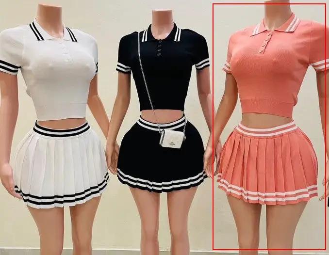 Casual Set Trendy Tops Pleated Skirt Two-piece Set by GJG Denim