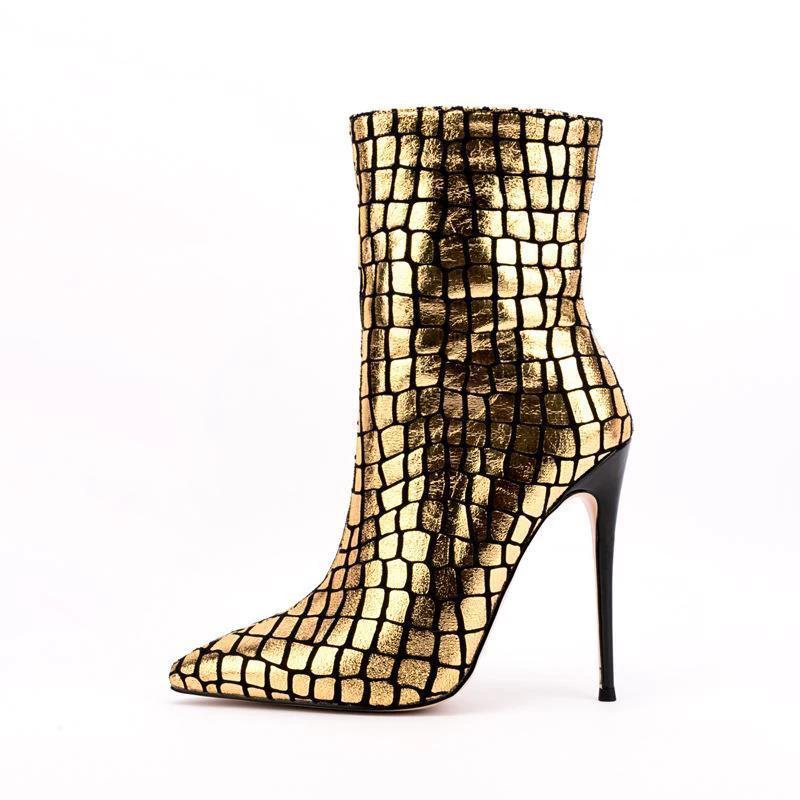 New Stiletto Heel Square Plaid Ankle Boots by GJG Denim