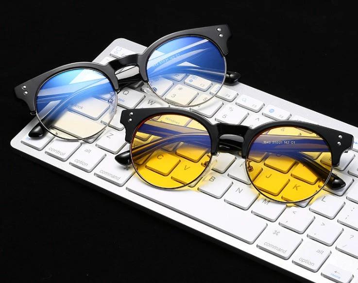 Men's Flat Mirror Glasses, With Retro Wood Grain Frame by GJG Denim