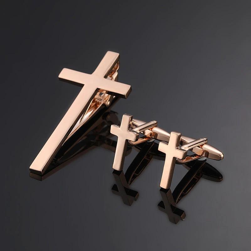 Gold Silver Black Square Brushed Tie Clip And Cufflinks by GJG Denim
