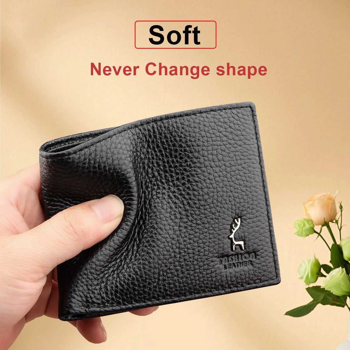 Black Men's Genuine Leather Wallet Cowhide Short Bifold by GJG Denim