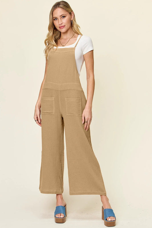 Textured Cotton Sleeveless Wide Leg Jumpsuit by Lady Ros