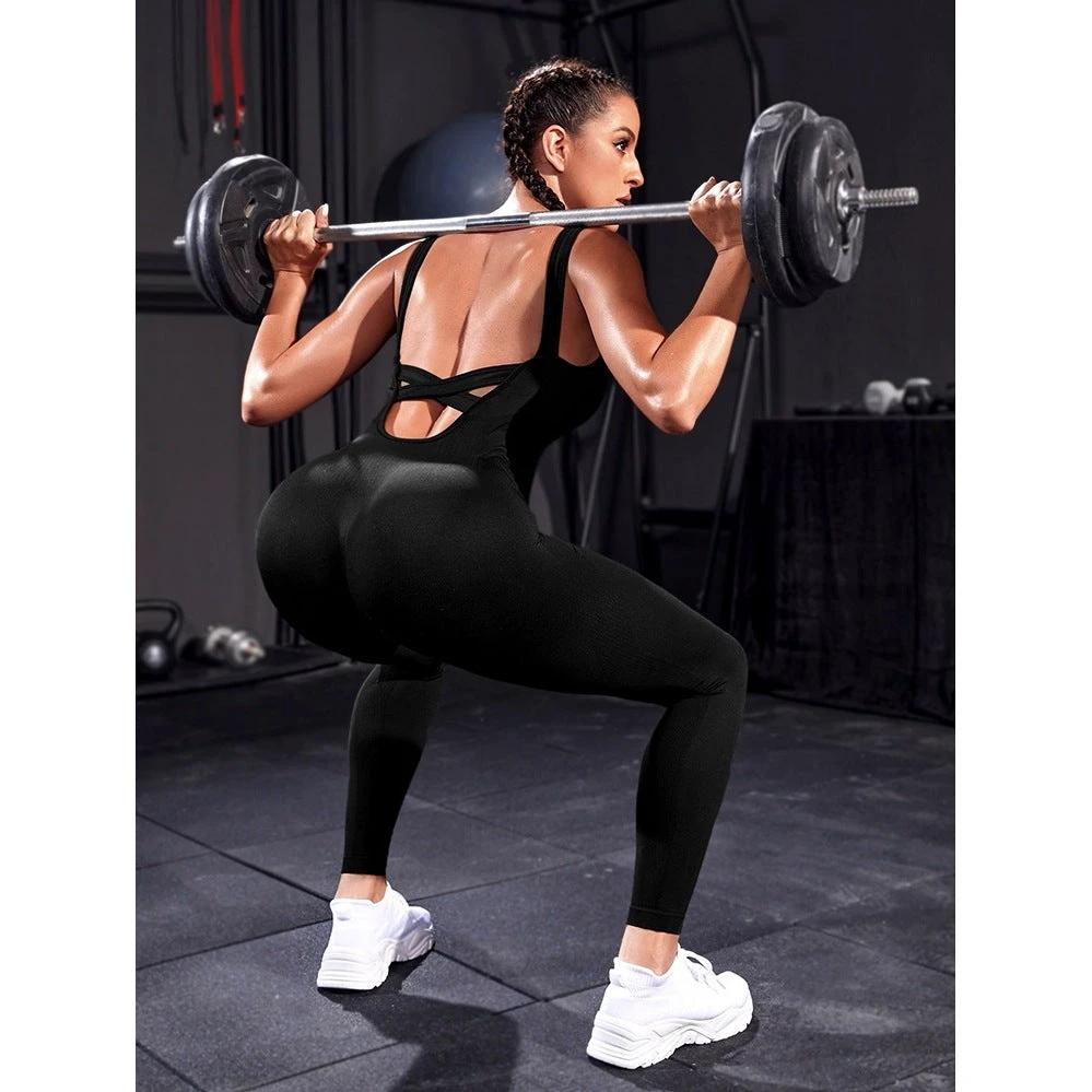 Cross Backless Sports Jumpsuit Yoga Workout Clothes by GJG Denim