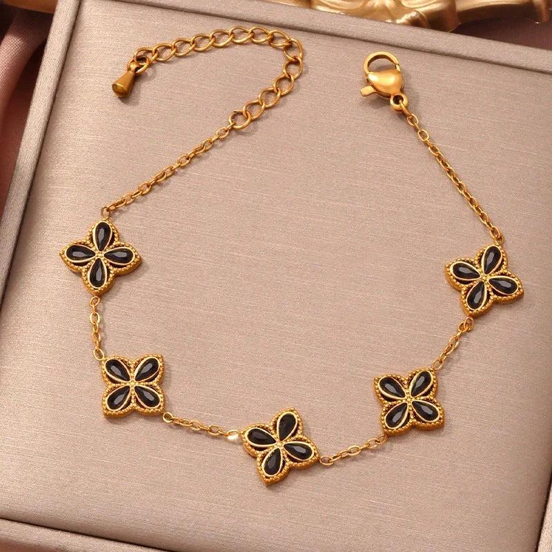 Small Flowers Inlaid Zircon Bracelet For Women by GJG Denim