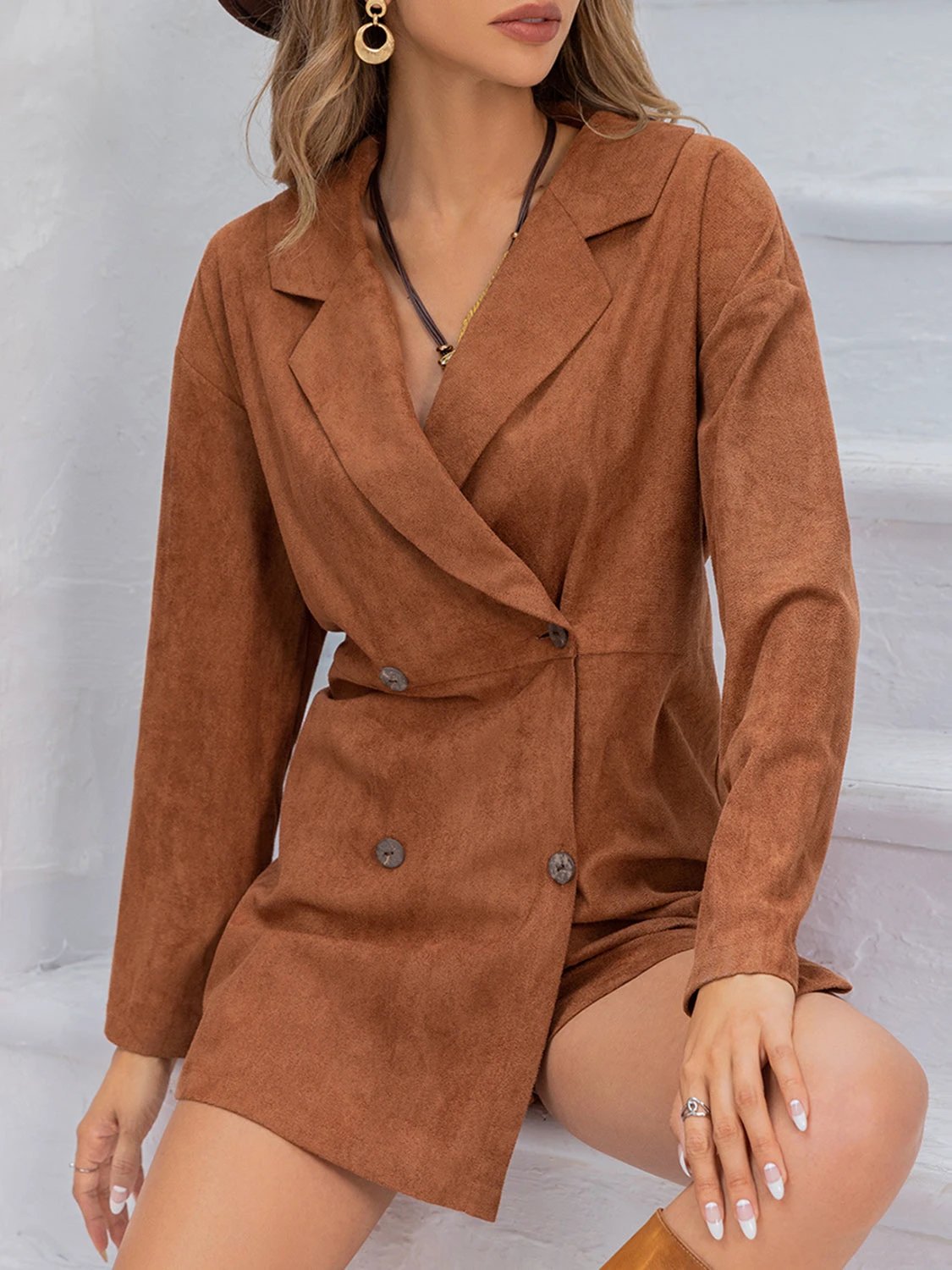 Lapel Collar Long Sleeve Romper by Lady Ros