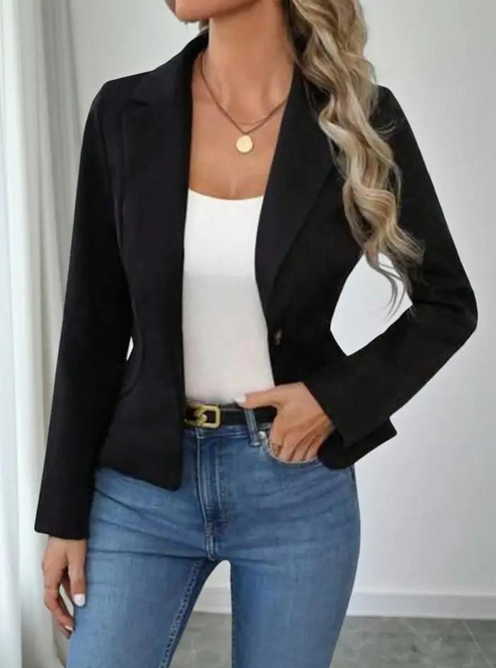 High-end Solid-color Womens Blazer by GJG Denim