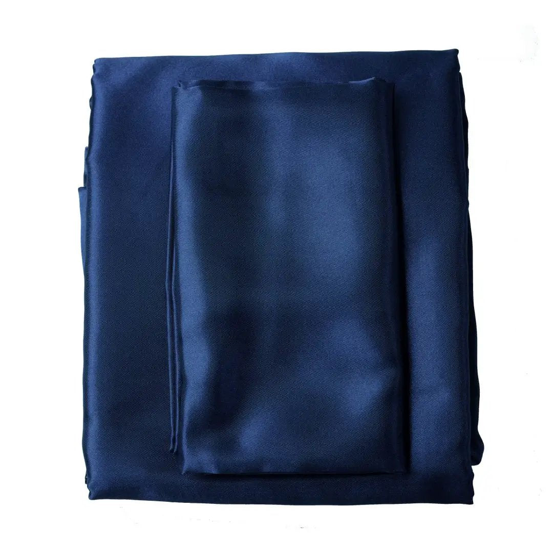 Satin Bed Sheets, Twin Size Sheets Set, 3 Pcs Silky Bedding Set With 15 Inches Deep Pocket For Mattress Twin, Navy Blue by GJG Denim