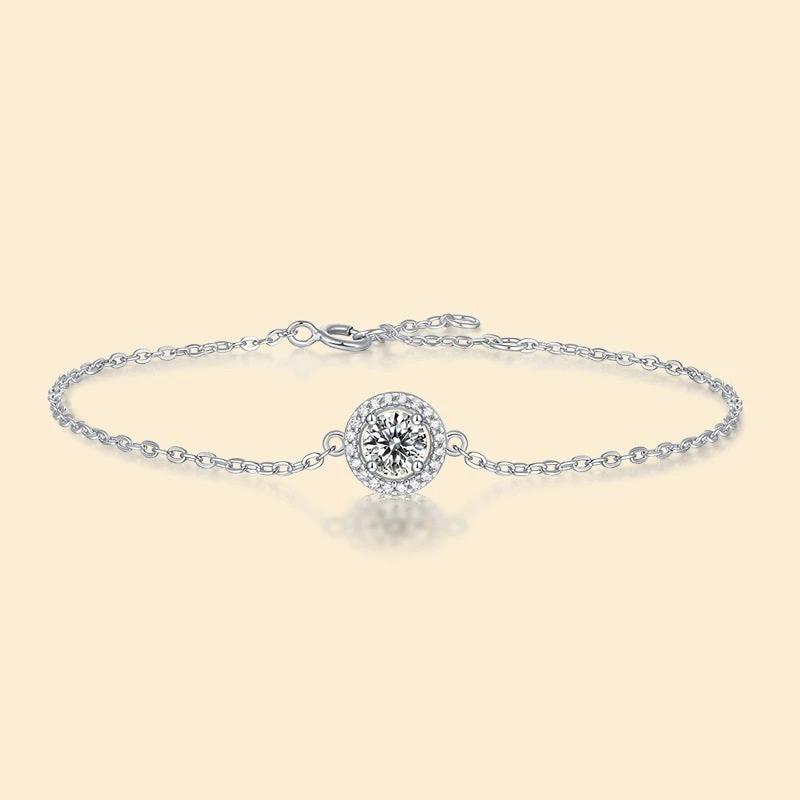 Silver Light Luxury Moissanite Round Bag Bracelet by GJG Denim