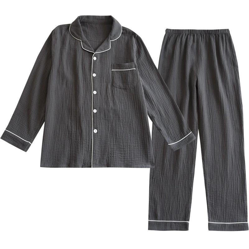Men's Loose Double-layer Gauze Cotton Long Sleeve Pajamas by GJG Denim