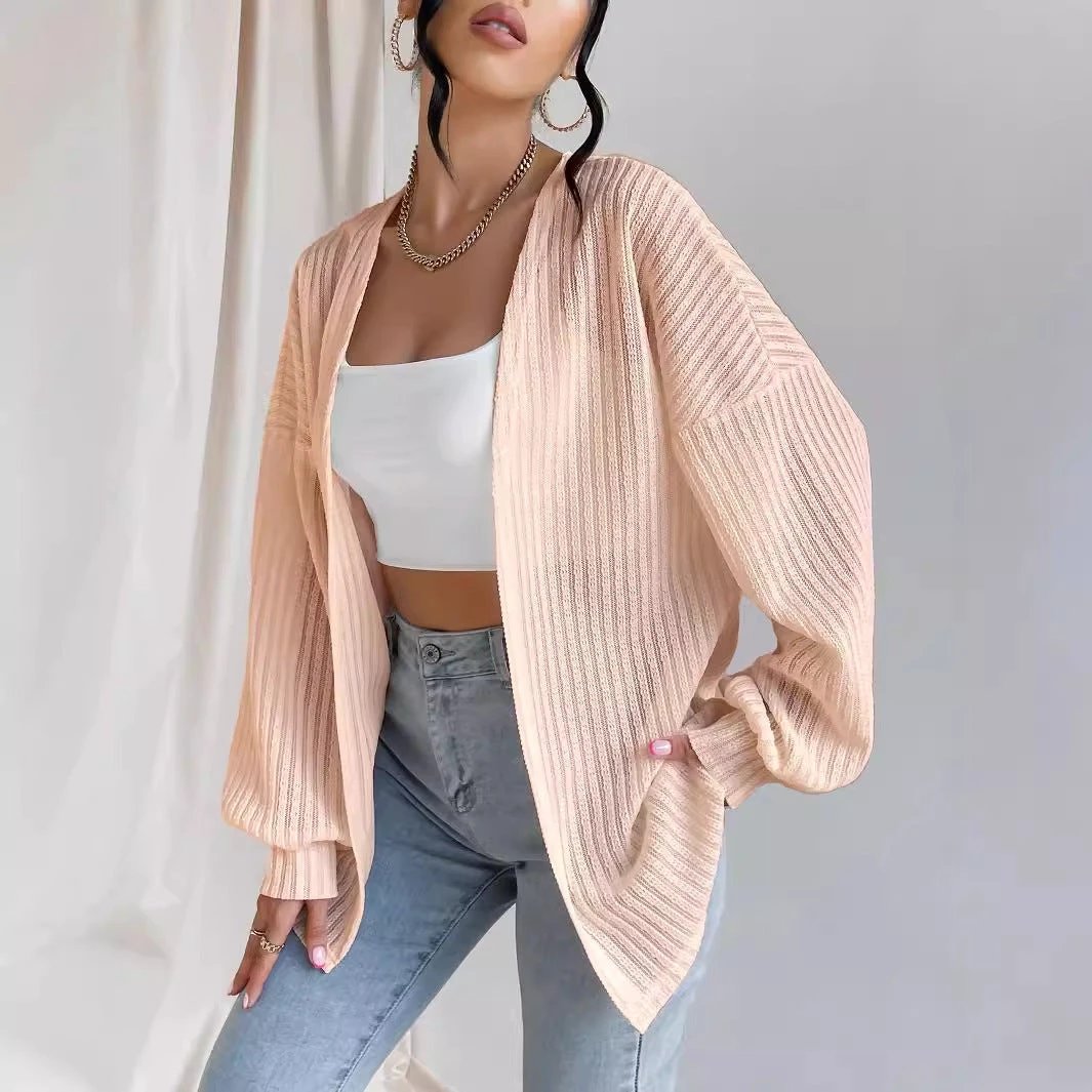 Knitted Cardigan Wide Shoulder Long Sleeve Top by GJG Denim