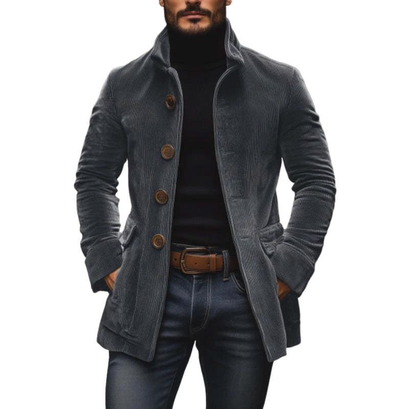Men's Stand Collar Button-up Coat Casual Jacket by GJG Denim