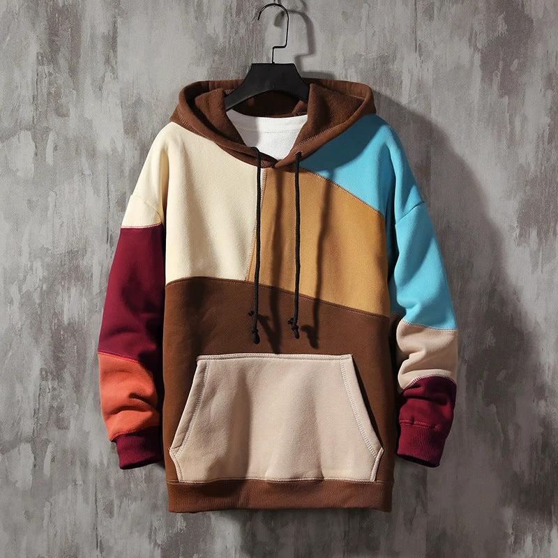 Men's Fleece-lined Thick Casual Loose Large Size Pullover Hoodie by GJG Denim