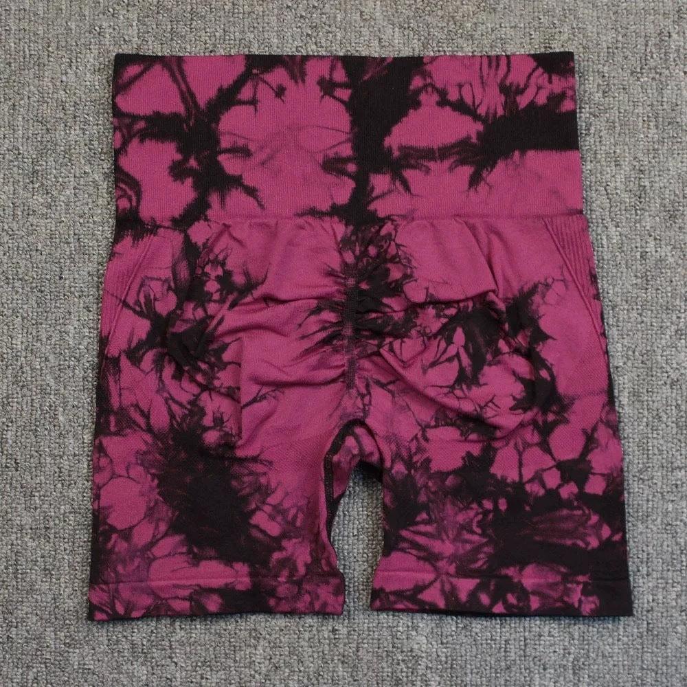 Tie-dye Printed Yoga Pants Summer Quick-drying Fitness Shorts Sexy High-waisted Hip-lifting Leggings Women Pants by GJG Denim