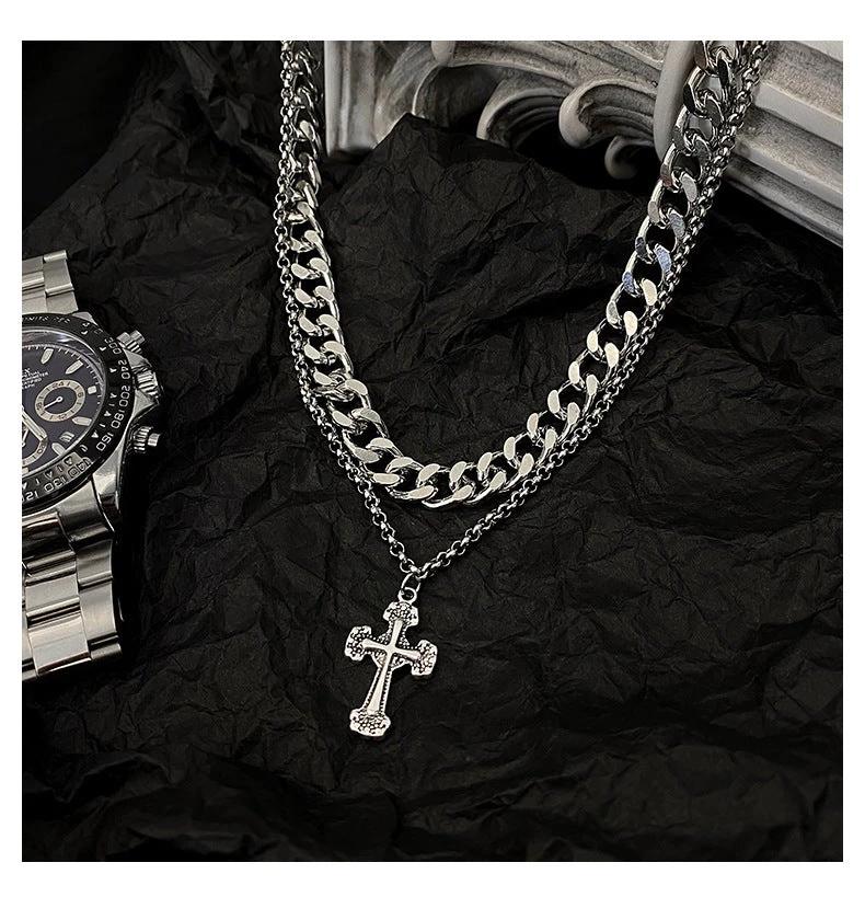 Retro Cross Titanium Steel Necklaces For Men by GJG Denim