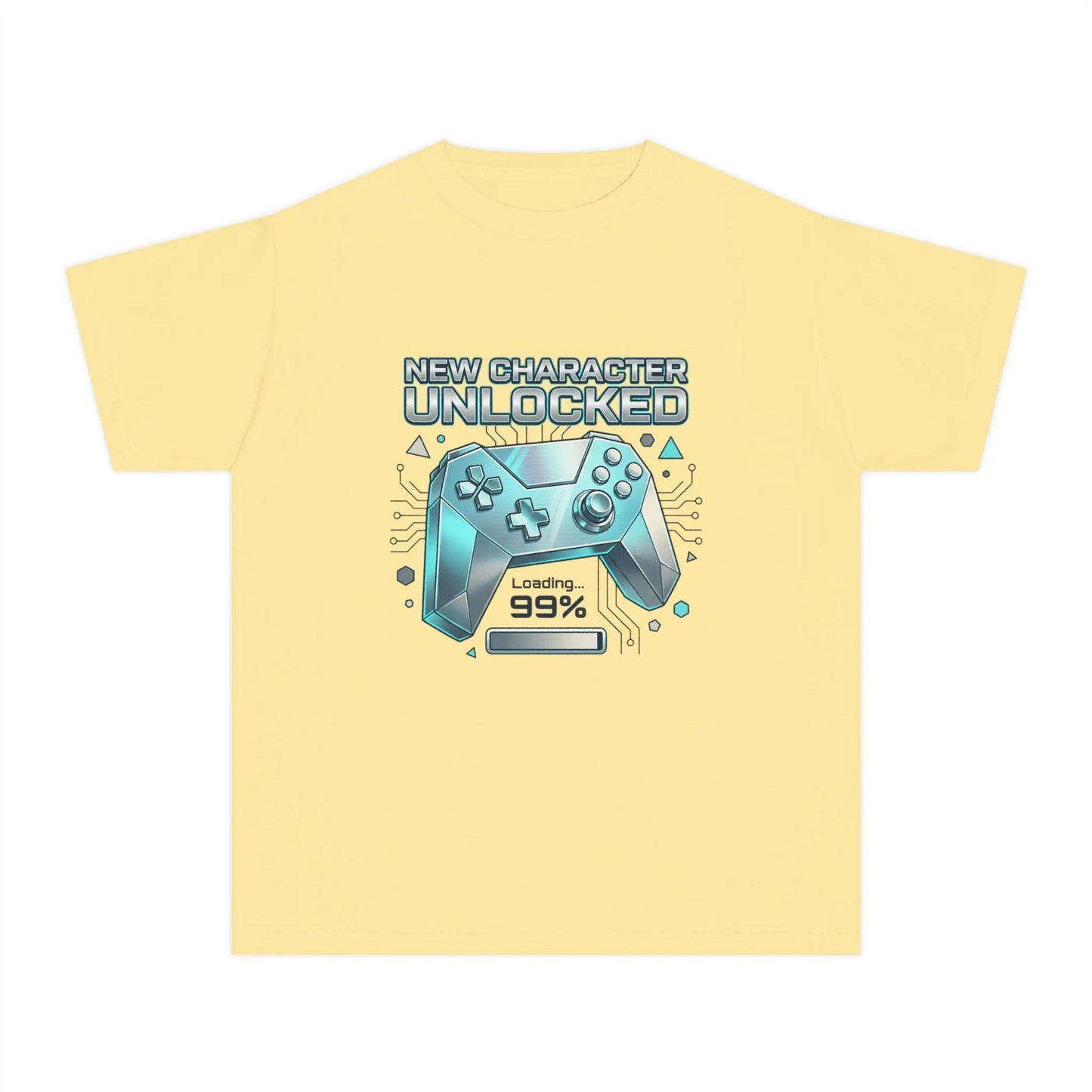 Youth Gaming Tee - "New Character Unlocked" Controller Design (Loading 99%) by Printify