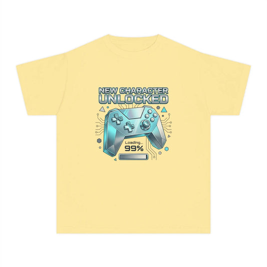 Youth Gaming Tee - "New Character Unlocked" Controller Design (Loading 99%) by Printify