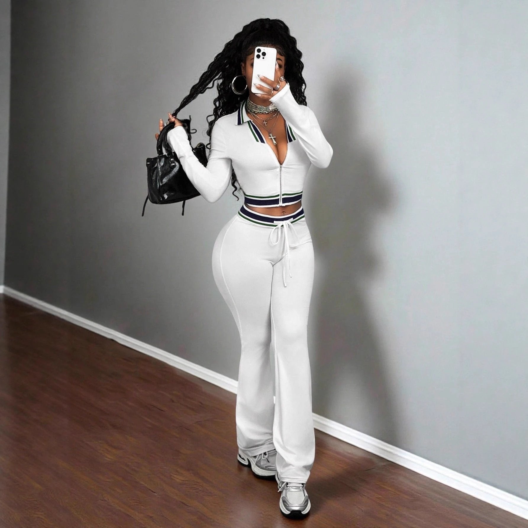 Crop Top And Tight-Fit Casual Sports Two-Piece Set by GJG Denim