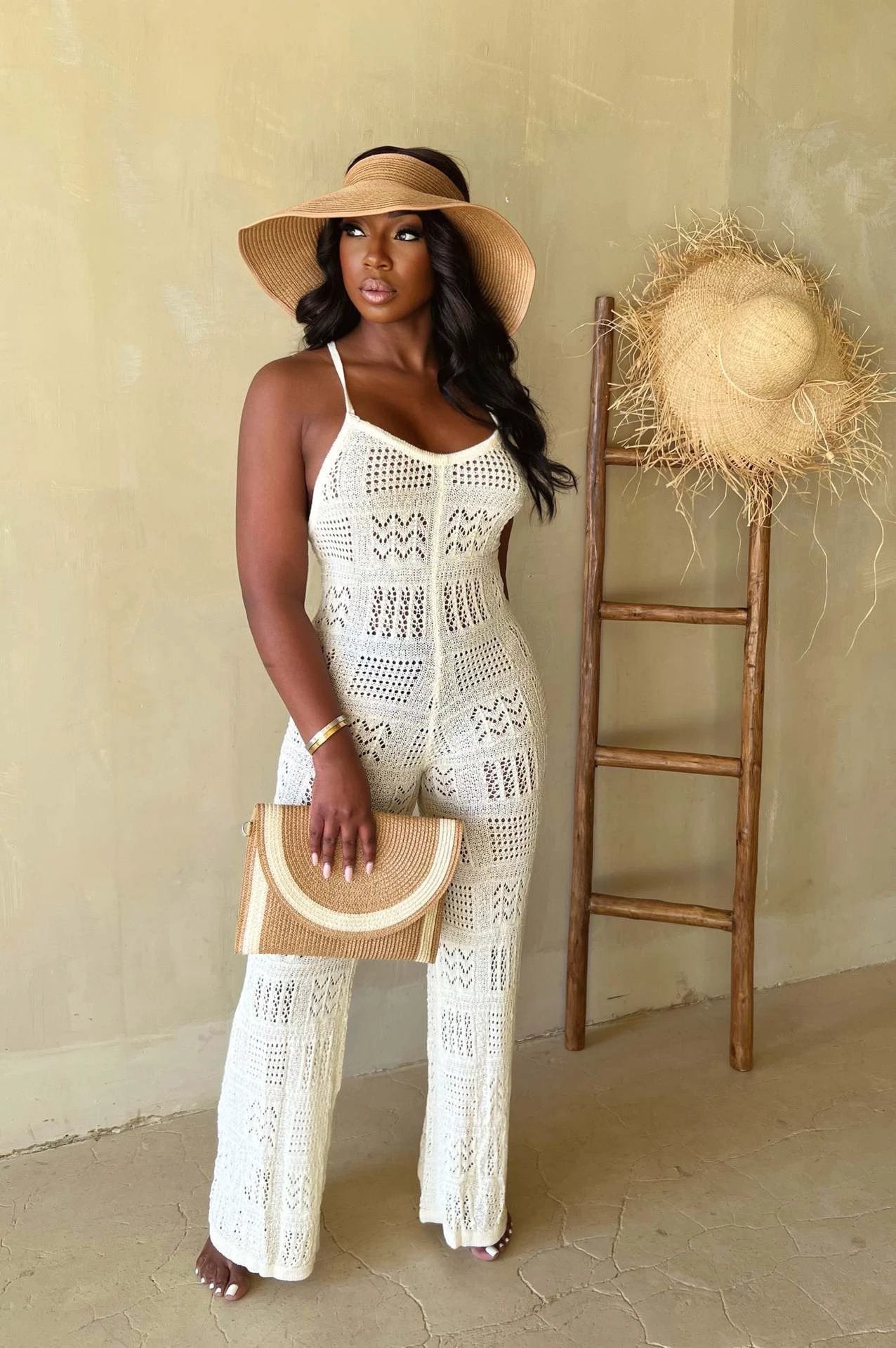 Woolen Knitted Sexy Sling Geometric Hollow-out Jumpsuit by GJG Denim