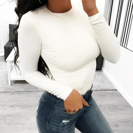 Slim bodysuit long-sleeved tube top sexy T-shirt women by GJG Denim