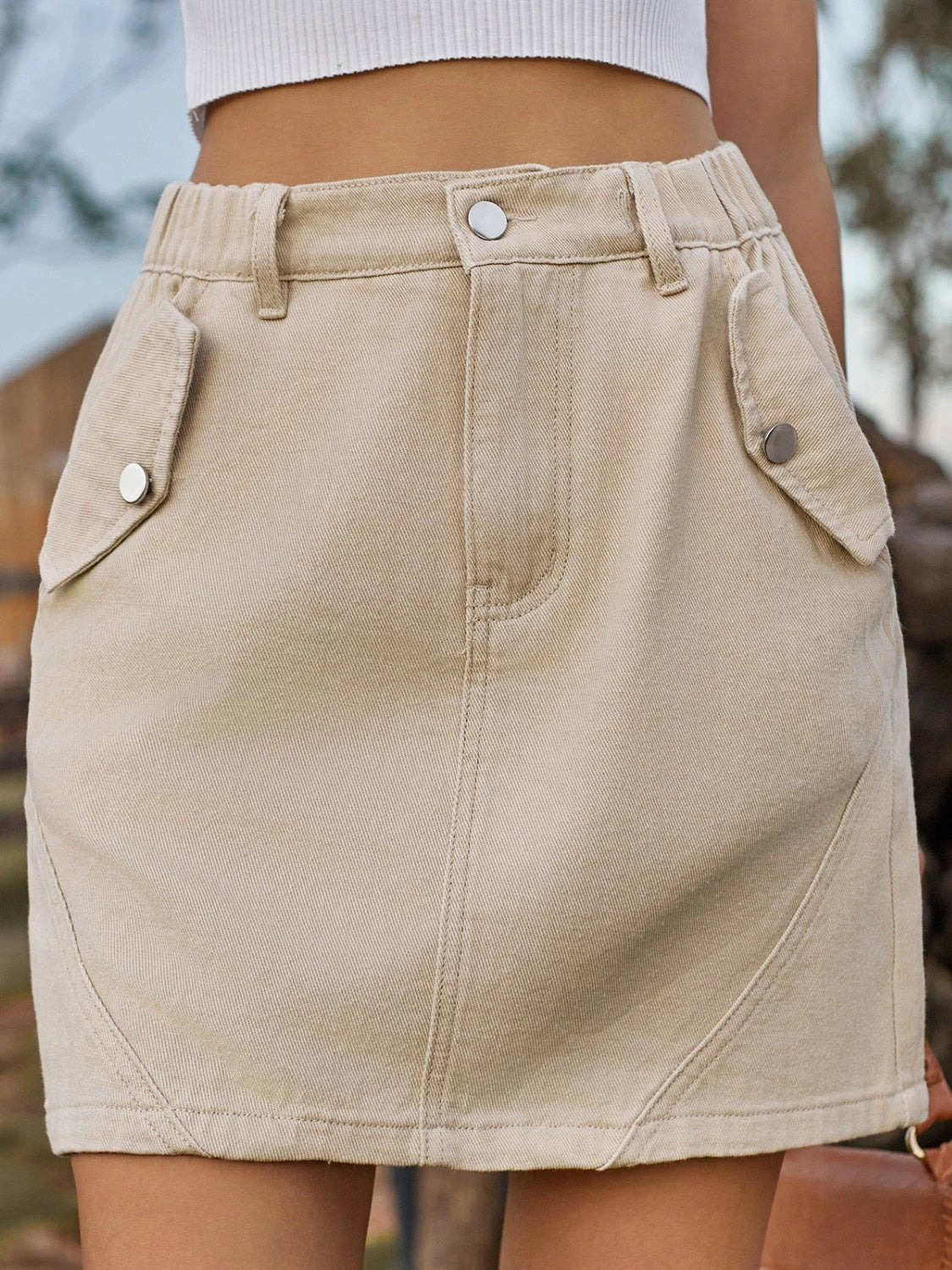 Pocketed Buttoned Mini Denim Skirt by Lady Ros