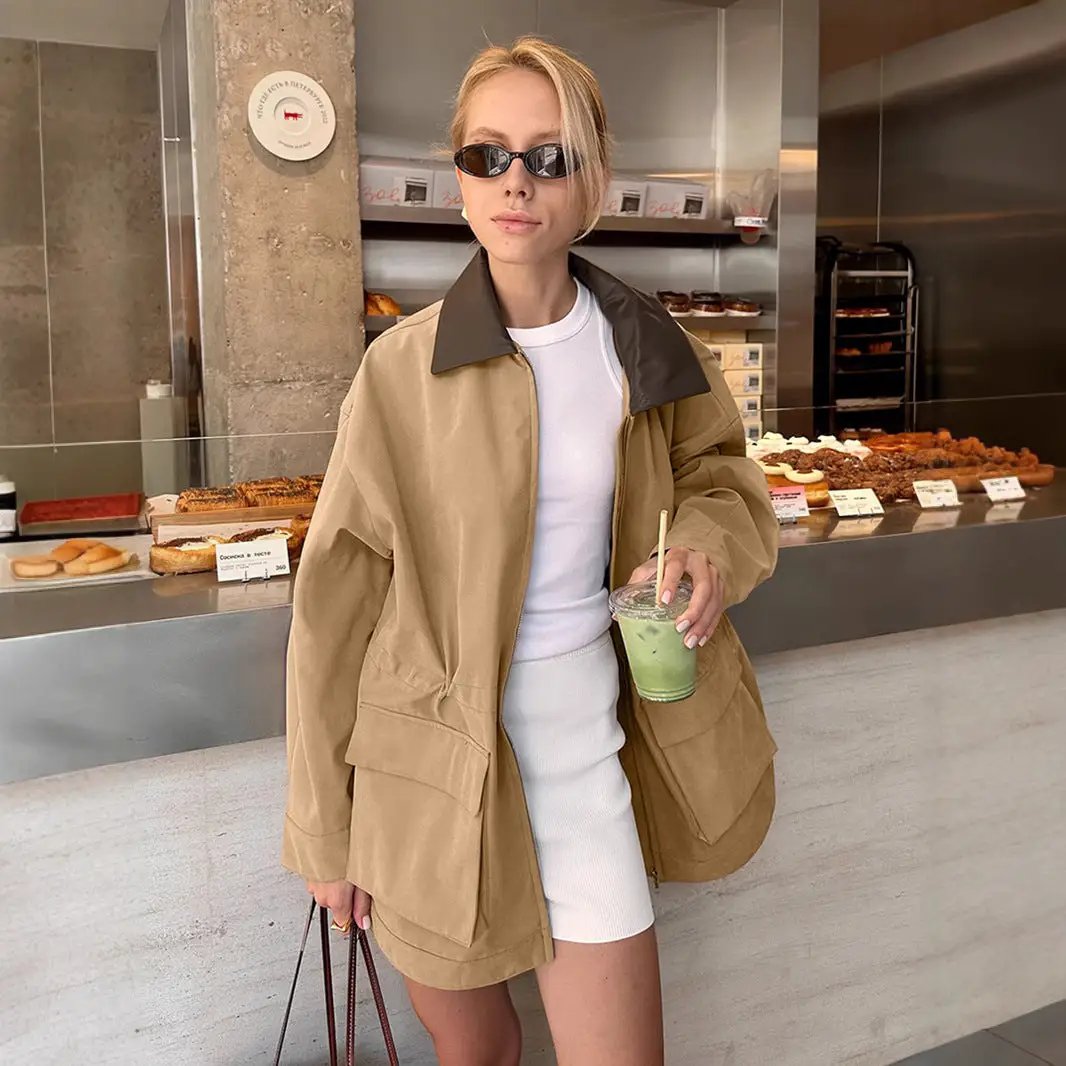 Commuter-style Retro Color-block Mid-length Trench Coat by GJG Denim