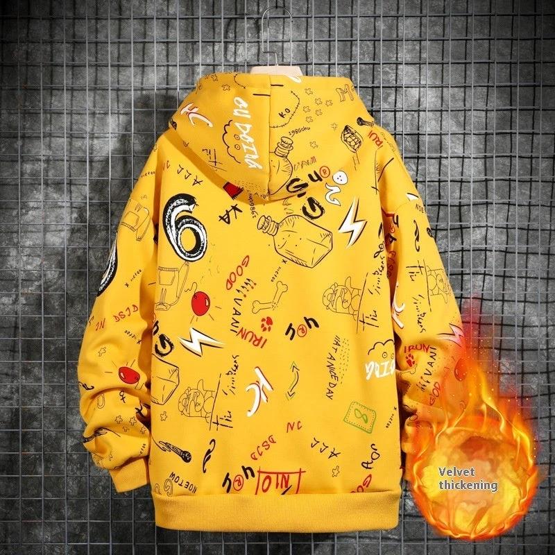 Men's Fleece-lined Graffiti Hooded Sweater by GJG Denim