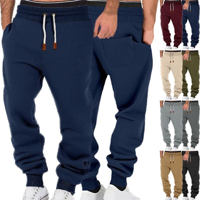 Men's Solid Color Cuffed Sports Casual Sweatpants by GJG Denim